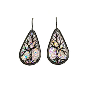 #30 (2) White-Opal Teardrop Tree of Life Earrings