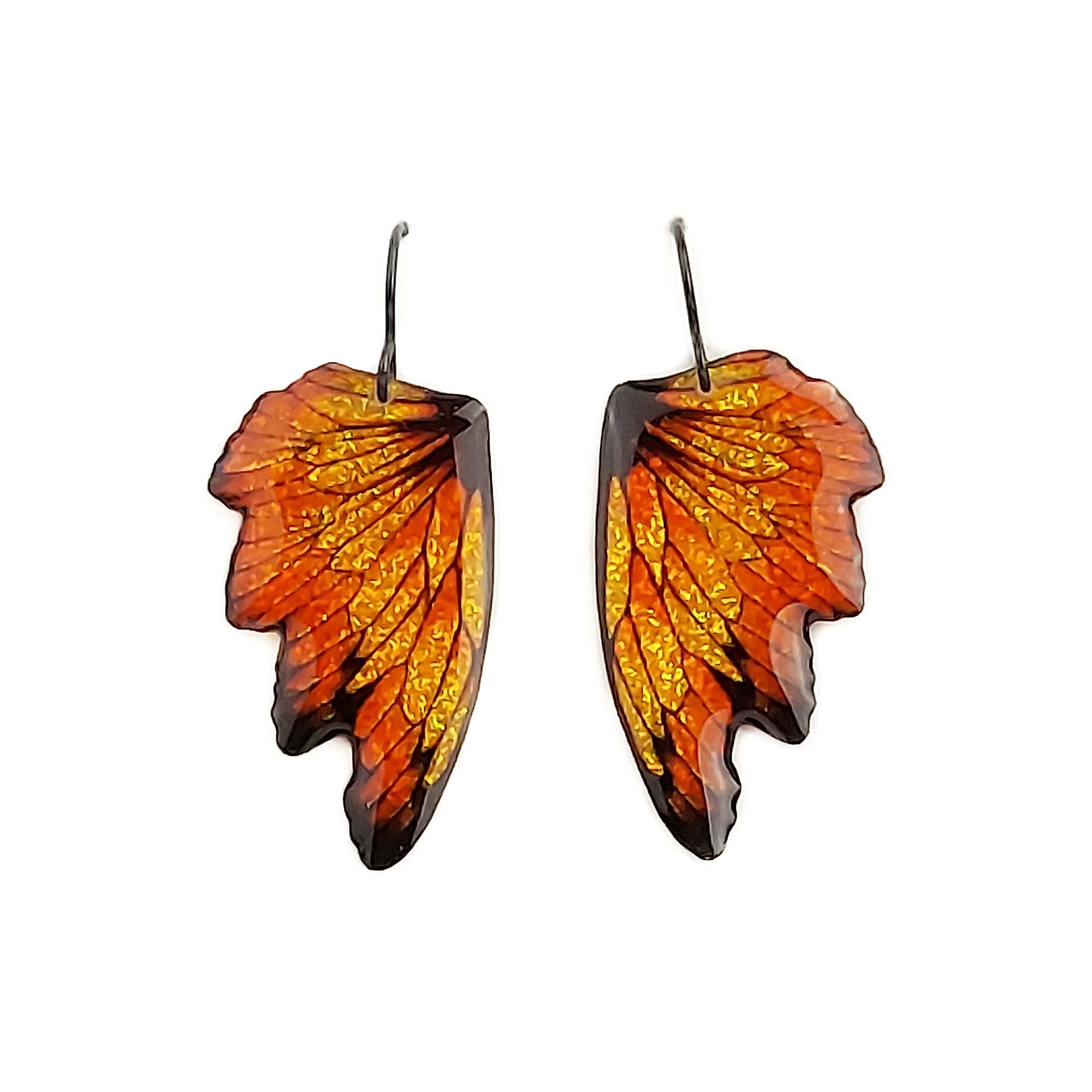 #10 (2) Autumn Orange Artsy Wing Earrings