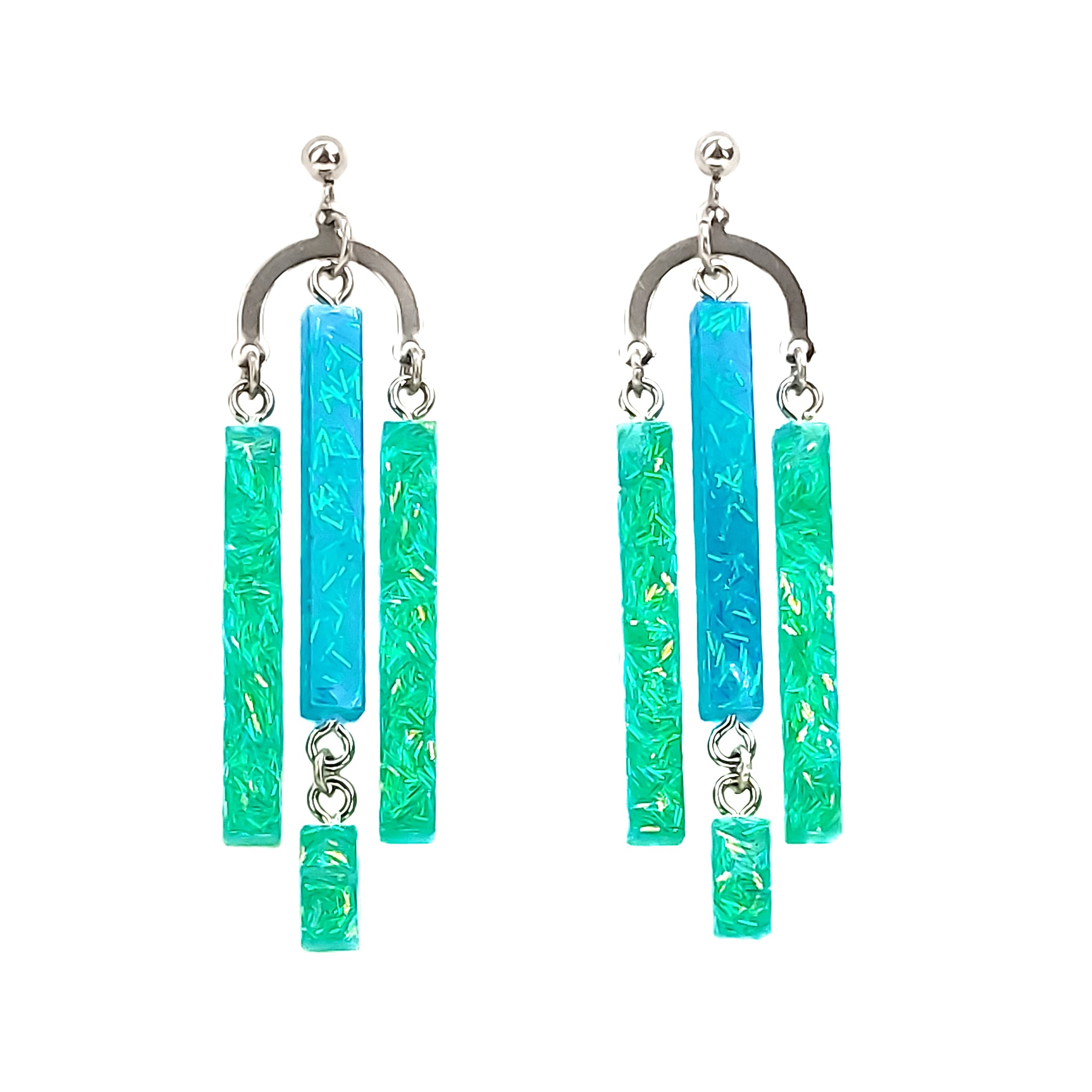 Blue and Green Ombré Bar Dangle Earrings/ 2/ Sublimation