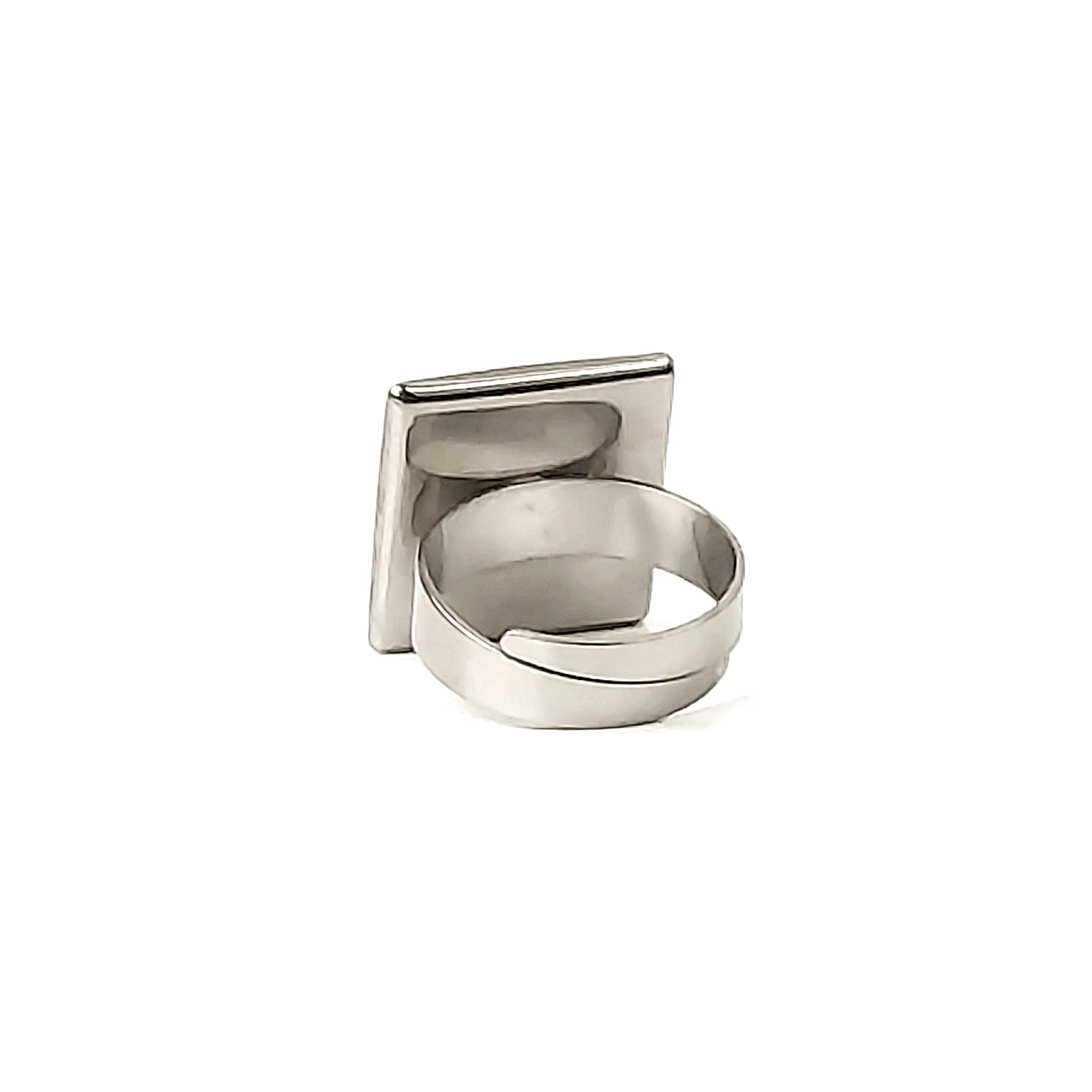 Square Stainless Steel Ring with Sparkle Inlay