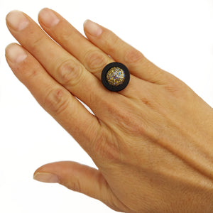 Black Wood & Sparkle Resin Adjustable Ring