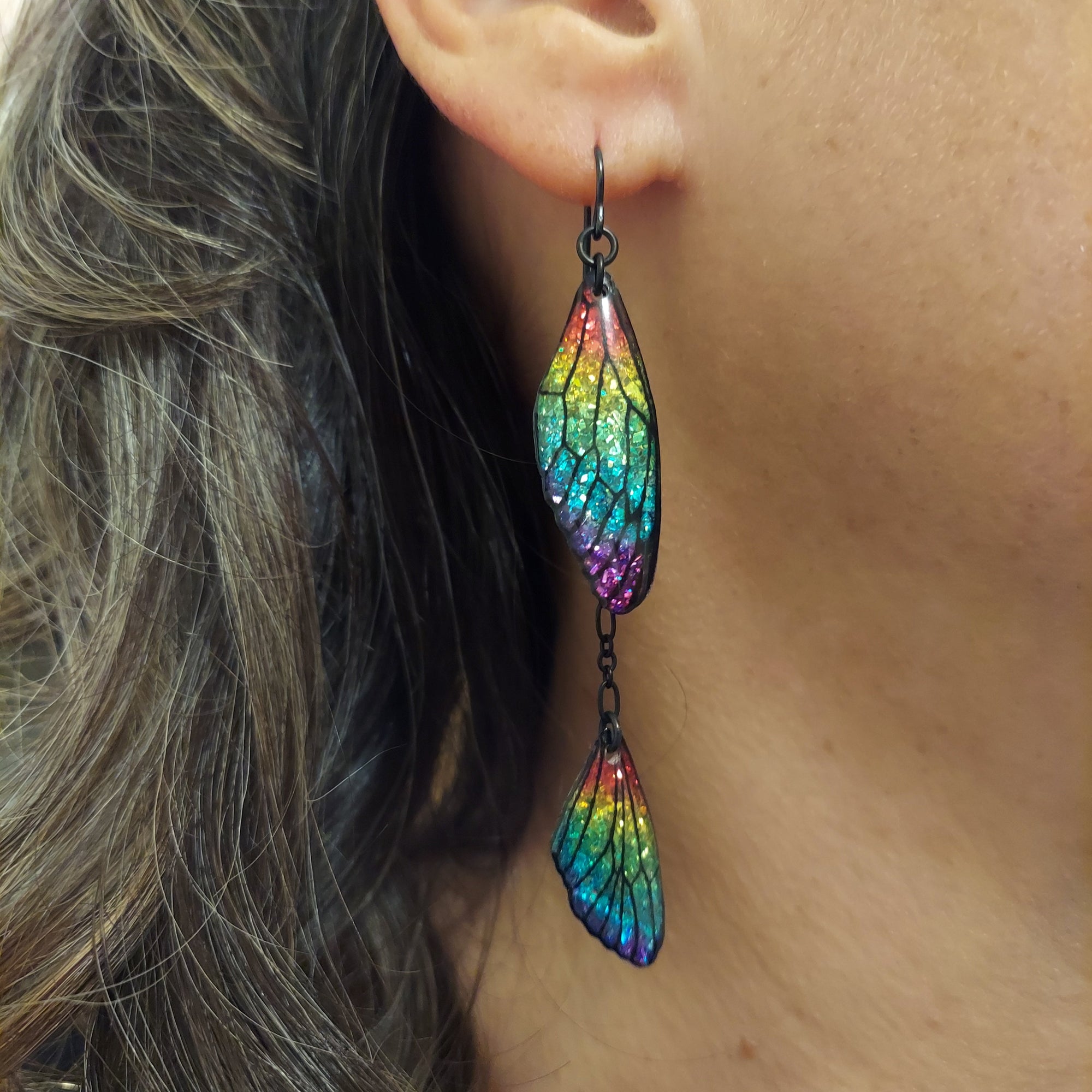 #23 (1) Rainbow Dangle Wings Earrings