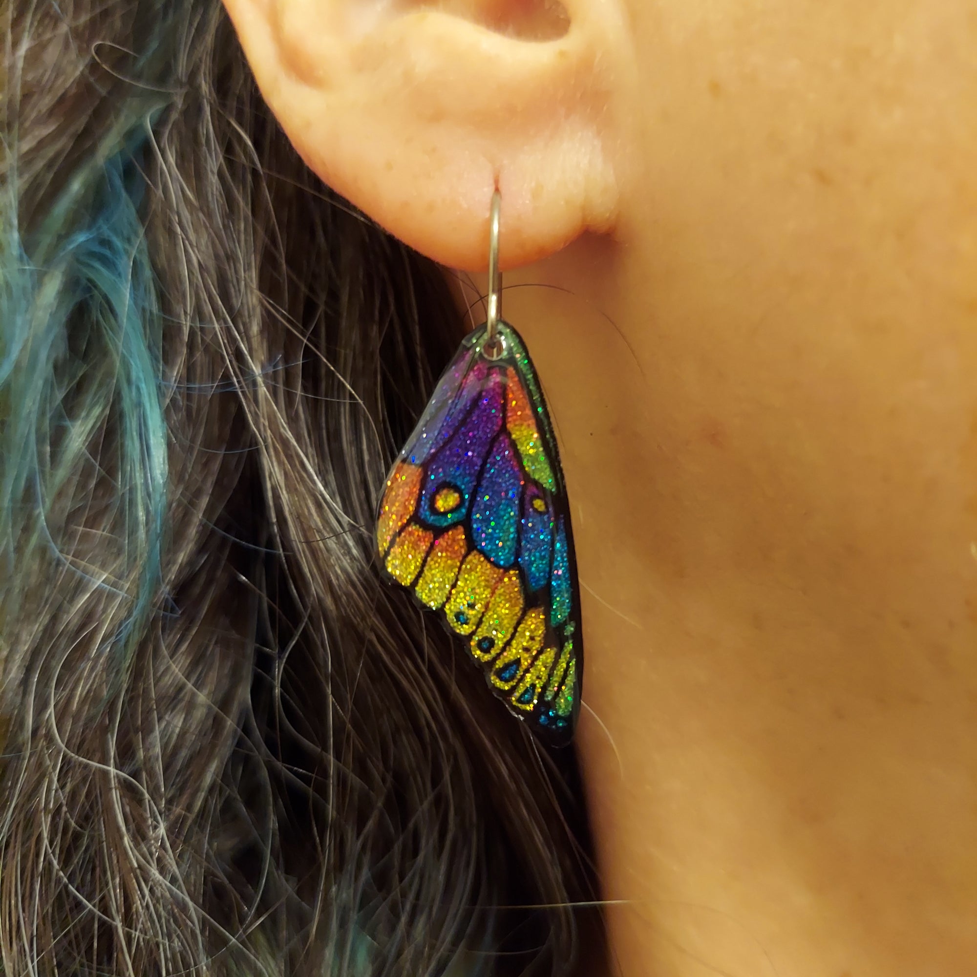#27 Small Blue-Yellow Magical Sparkle Butterfly Wing Earrings