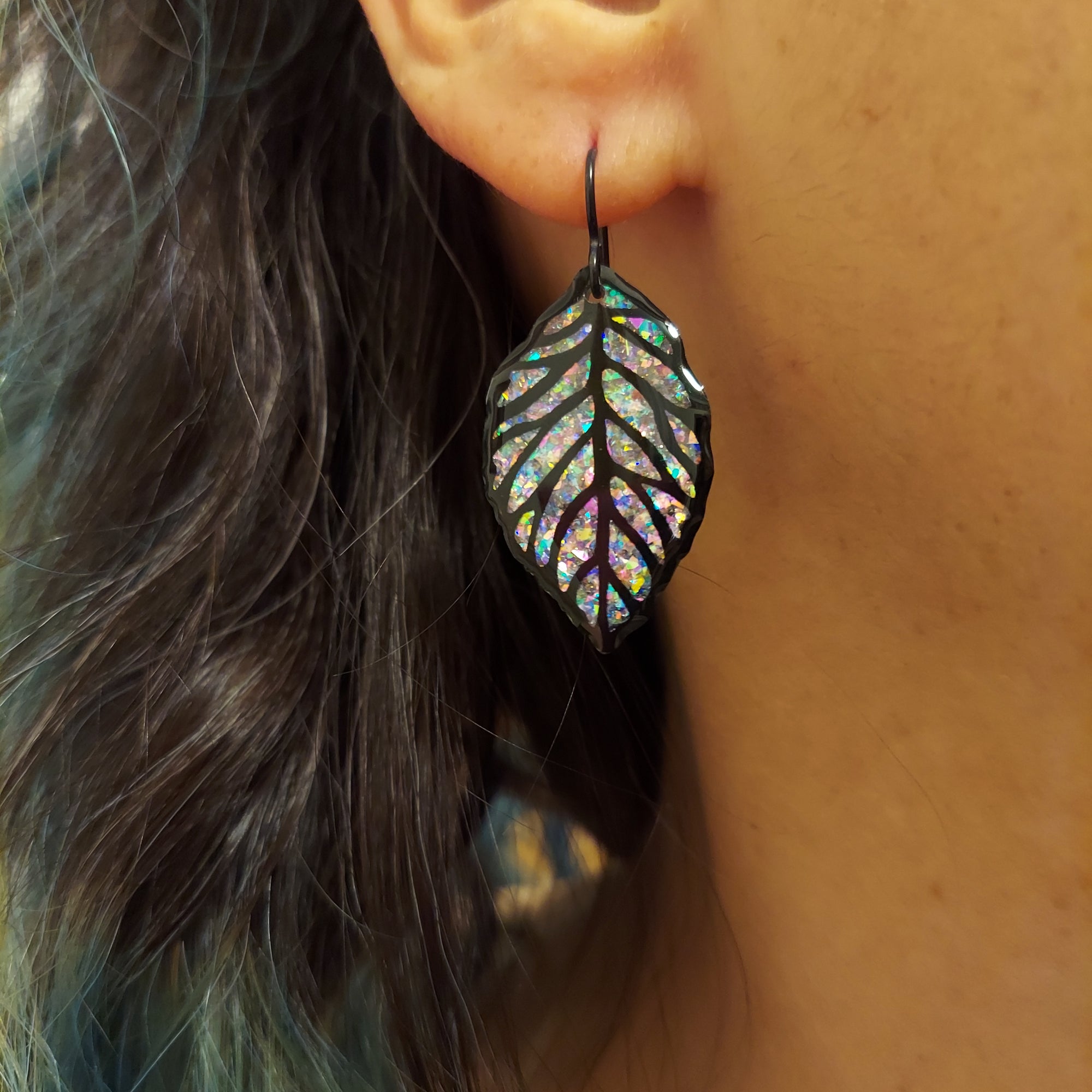 #11 (1) White-Opal Sparkle Leaf Earrings