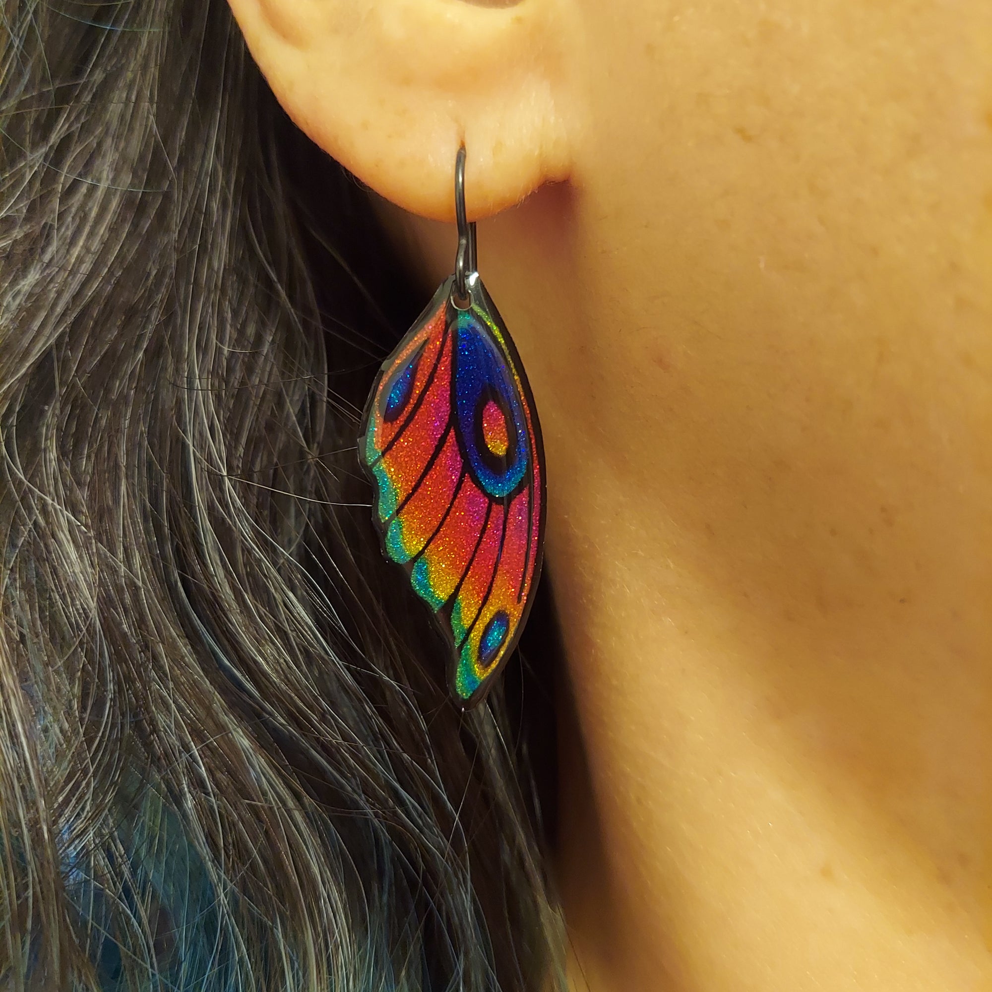 #18 (3) Red Peacock Feather Earrings