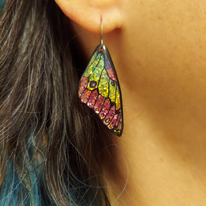 #26 (2) Large Pink-Green Sparkly Butterfly Wing Earrings