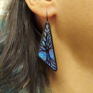 #24 (1) Large Iridescent-Blue Geometric Tree of Life Earrings