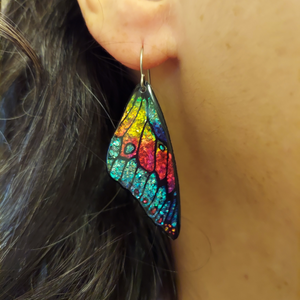 #23 (3) Large Red-Blue Sparkly Butterfly Wing Earrings